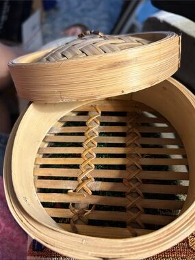 Handwoven Asian Bamboo Mini Single Vegetable Steamer Basket Natural Tan